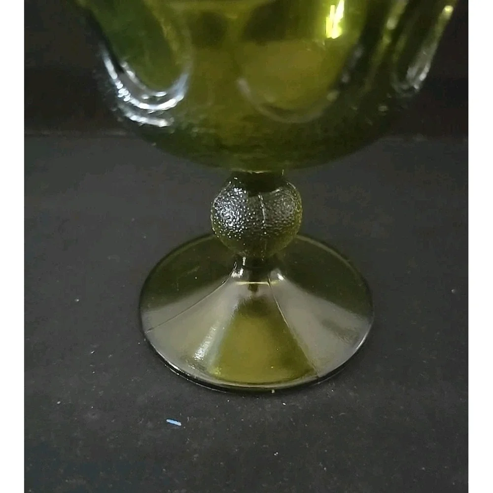 Vintage Green Glass Ruffled Edge Footed Candy Dish Bowl Compote Decor 5.25